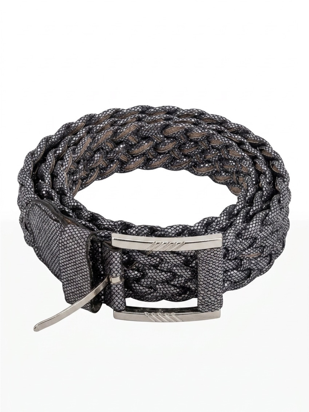 Woven Leather-Style Braided Belt - Black